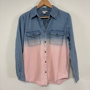 Tribal Jeans Blue and Pink Ombre Denim Shirt Size S